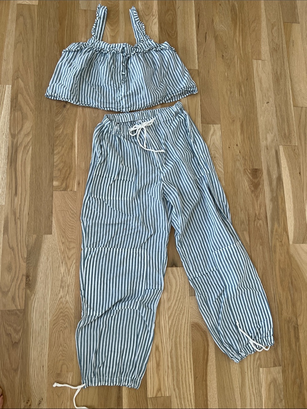 Striped Blue & White Drawstring Jogger Pants